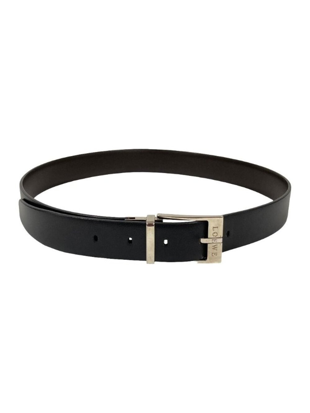 Loewe Reversible Leather Belt Black Brown Silver
